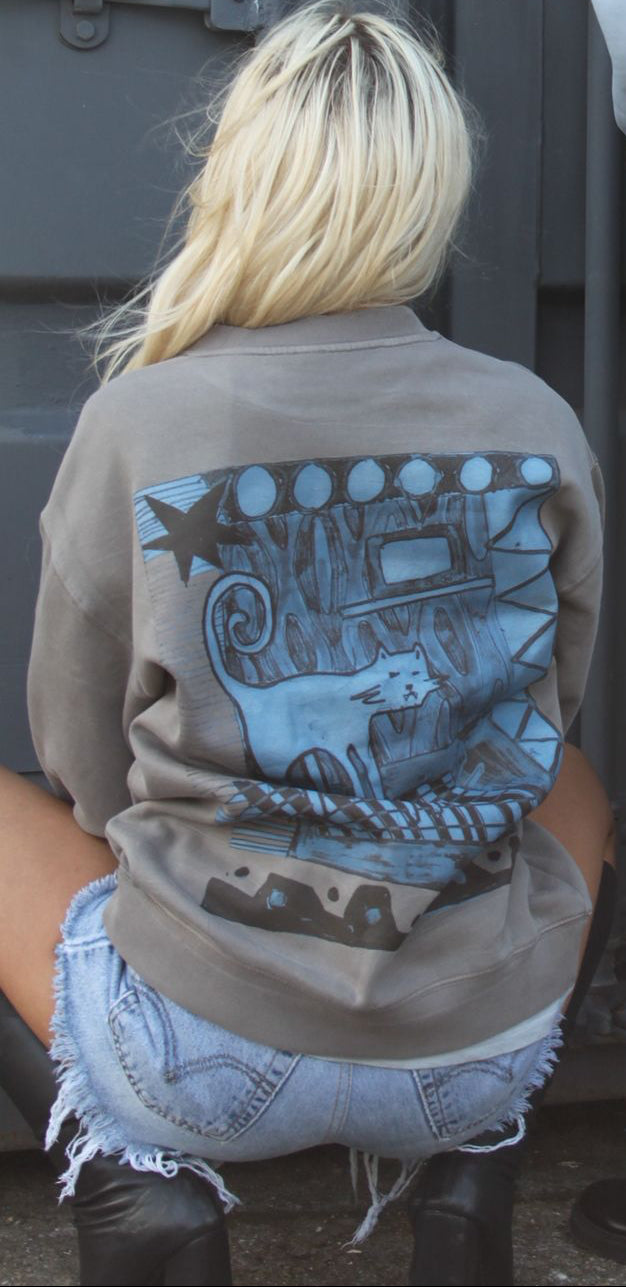 Urban Cat Relaxed Fit Graphic Crew